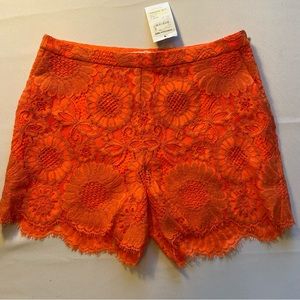 NWT Trina Turk Bright Orange lace overlay shorts